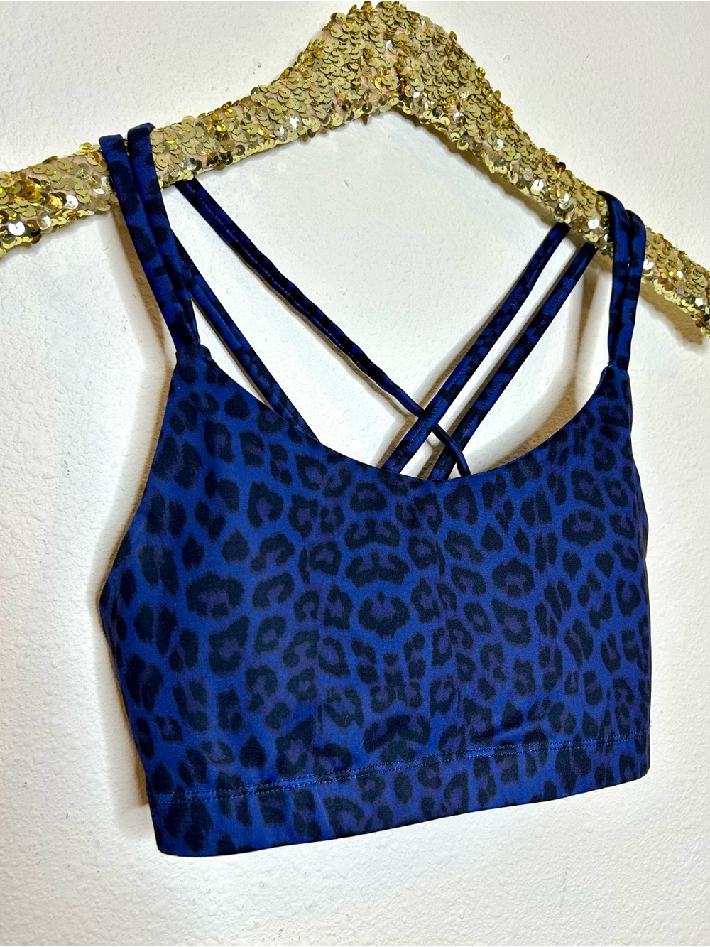 Vie Active Blue Leopard Print Strappy Sports Bra L
